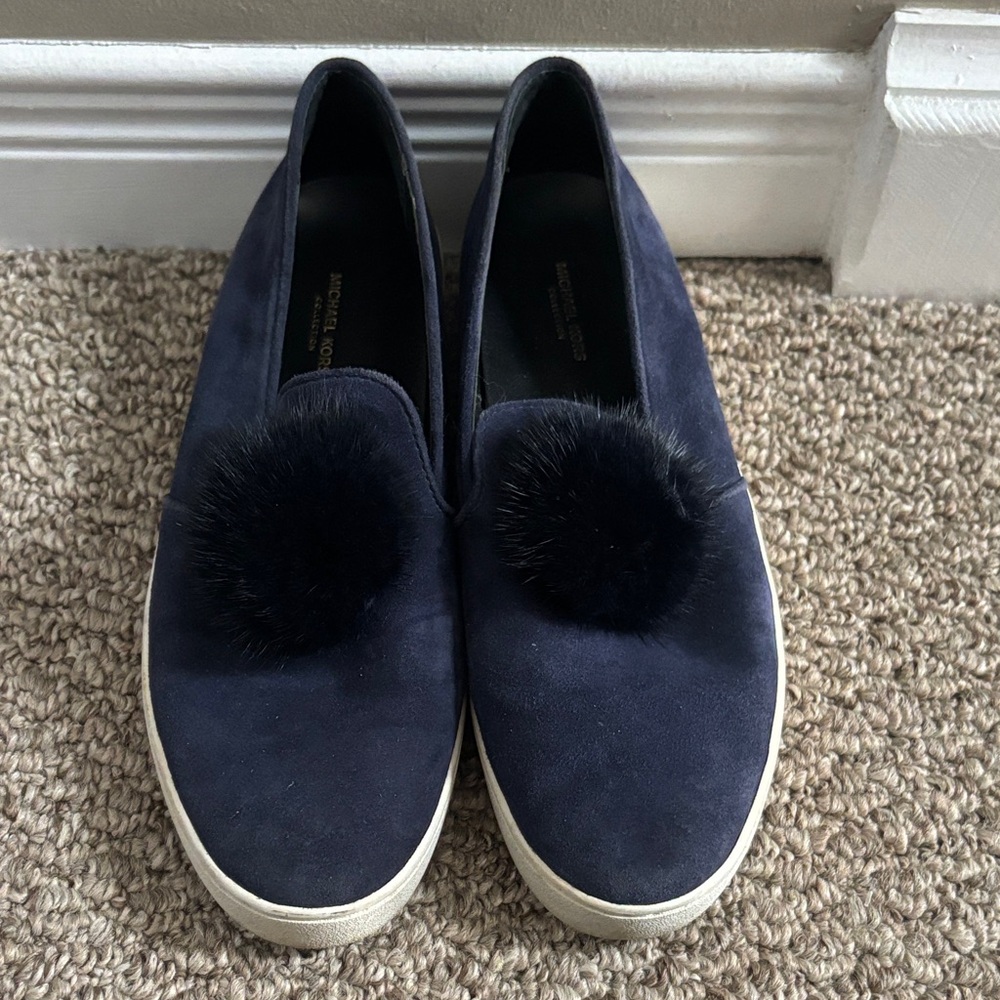 Michael Kors Women's Navy Slip-On Shoes with Pom Pom Size 37.5